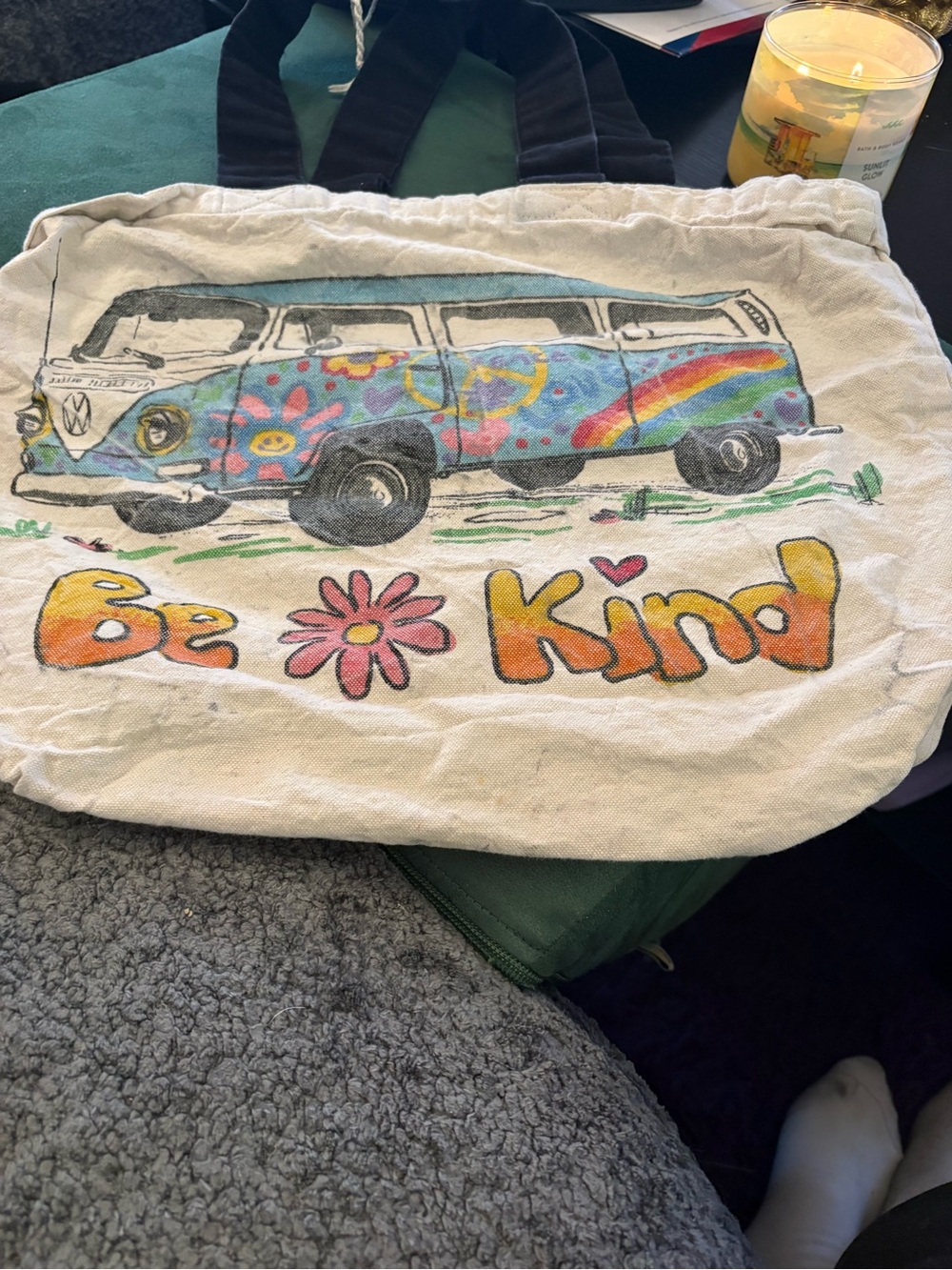 Be Kind Colorful VW Bus Canvas Tote
